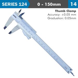 VERNIER CALIPER 150MM AUTO THUMB CLAMP 0.05MM ACC. 0.05MM GRAD. S/STEE