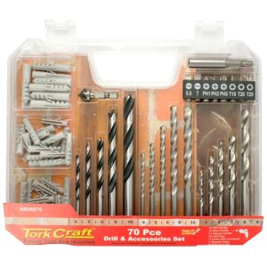 DRILL BIT & ACCESSORY SET 70PC IN PLASTIC CARRY CASE