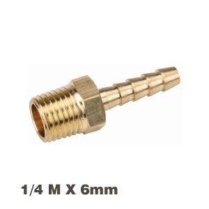 HOSE TAIL CONNECTOR BRASS 1/4M X 6MM