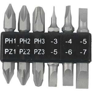 6PC 45MM DOUBLE END BIT SET PH1,2,3  PZ1,2,3  SL3,4,5,6,7MM