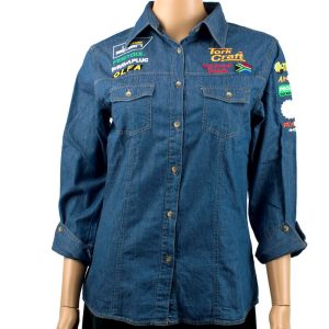 VERMONT LADIES LONG SLEEVED DENIM SHIRT SMALL