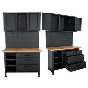 METAL STORAGE UNIT 2000X1200MM CUPBOARD/PEG BOARD/WORK BENCH 3 DRAWER